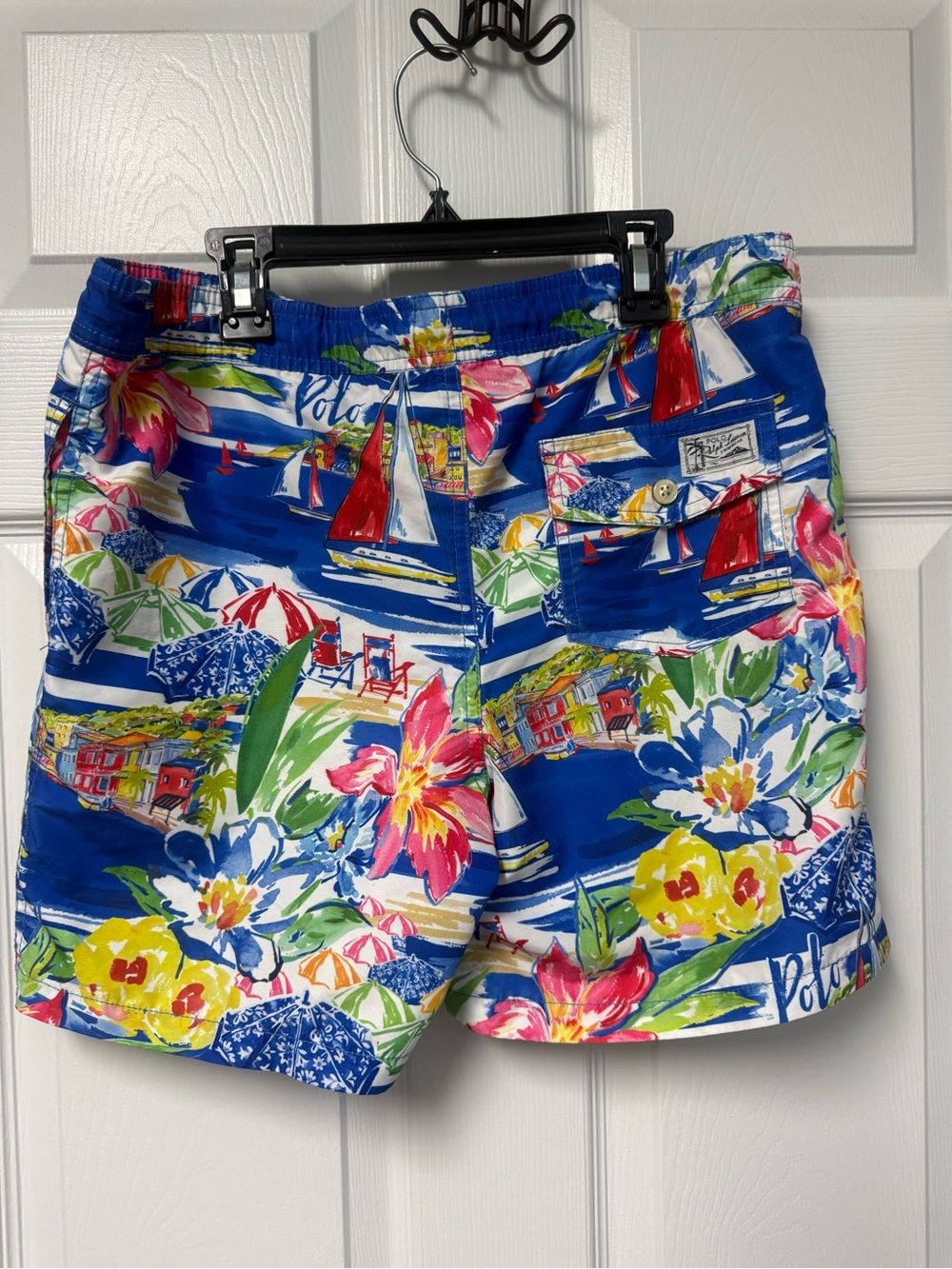 Polo by Ralph Lauren Blue Tropical Floral & Nautical Print Men’s Swim Shorts - Picture 2 of 4